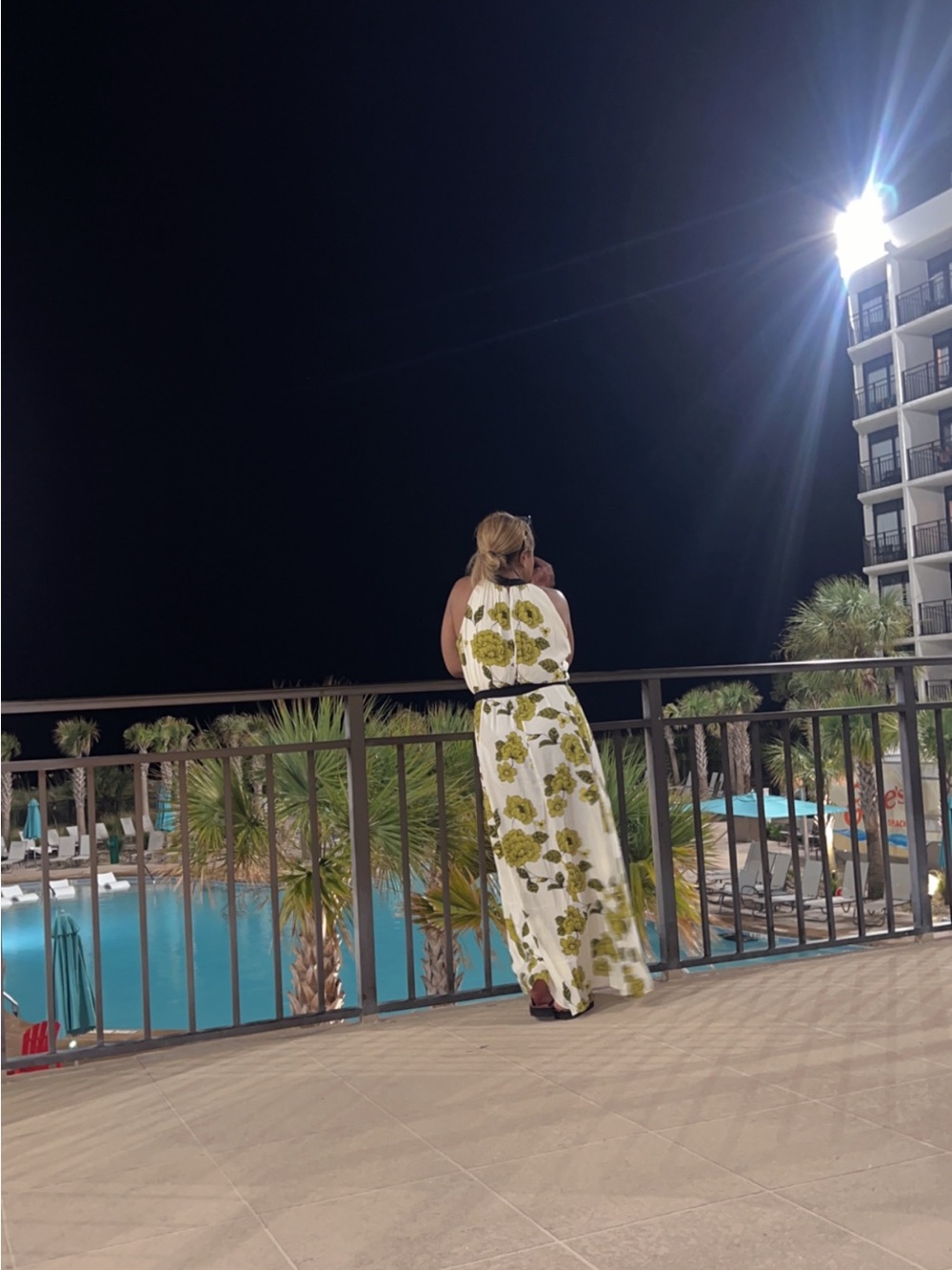 New York & Company White Maxi Dress with Green Floral Print